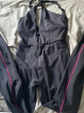 Savage X Fenty Black Jumpsuit with Pink Side Piping